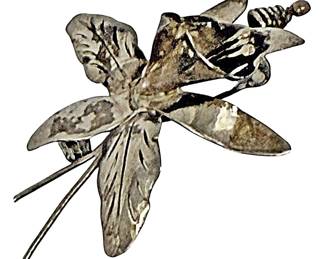 Mexico Taxco Sterling Silver Iris Brooch