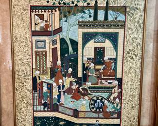 Unique framed Asian silk print 