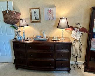 Very nice chest of drawers, paintings and bunny decor 