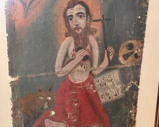 Mexican retablo painting, possibly St Jerome