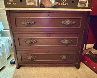 Antique chest of drawers with wonderful pulls and marble top