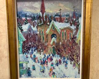 Large signed Scott Switzer original painting of European village 