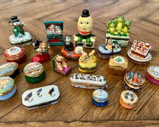 Lovely collection of unique Limoges & English enameled trinket boxes 