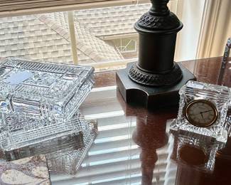 Unique Waterford crystal bookends and clocks 