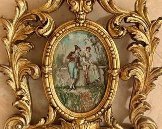 Painted details of antique French mirror 