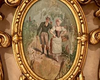 Beautiful painted details on antique pair of mirrors 