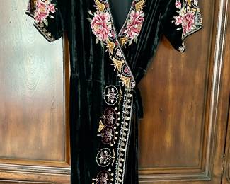 Gorgeous Johnny Was embroidered velvet wrap dress 