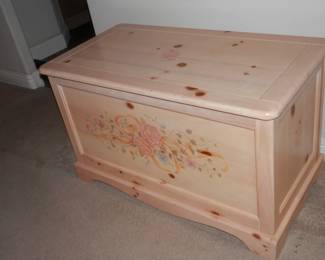 Gorgeous Cedar lined chest of solid yellow pine hardwood....Floral accent painting !