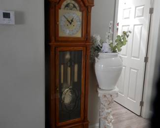 Grandfather clock in fancy oak cabinet...running !