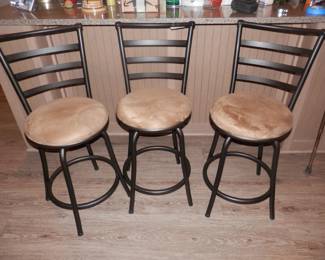 3 steel swivel counter stools with suede seats