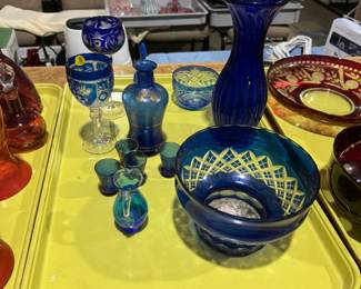 Gucci, Salvatore Ferragamo, Stuart Weitzman and others, Coach, Fitz & Floyd, Hakata Urasaki dolls, several Majolica pieces, Bohemian glass