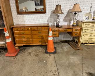 Gucci, Salvatore Ferragamo, Stuart Weitzman and others, Coach, Fitz & Floyd, Hakata Urasaki dolls, several Majolica pieces, Bohemian glass, hard rock maple dresser, desk