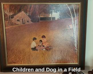 Children and Dog in a Field 