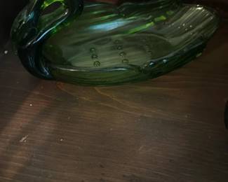 Green Glass Figural Bottle 