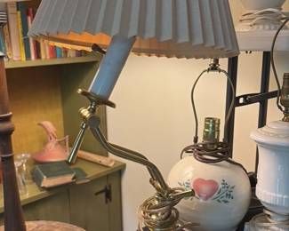 Vintage Brass Desk Lamp with Pleated Shade 