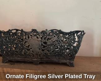 Ornate Filigree Silver Plated Tray 