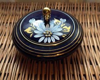 Cobalt Blue Porcelain Decorative Box with Floral Motif 