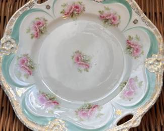 Antique Porcelain Cake Plate with Pink roses