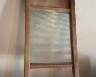 Antique Wooden Washboard with Glass Insert 