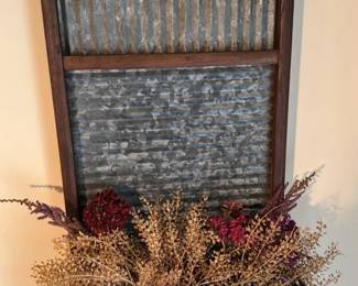 Vintage Washboard Wall Art with Dried Flowers 