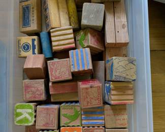 Vintage Wooden Alphabet and Picture Blocks 