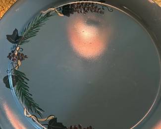 Vintage Enamelware Tray with Grape and Pine Decoration 