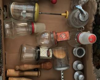 Assorted Vintage Kitchen Gadgets and Glassware 