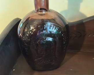 Amethyst Glass "Whiskey" Flask with Embossed Stag 