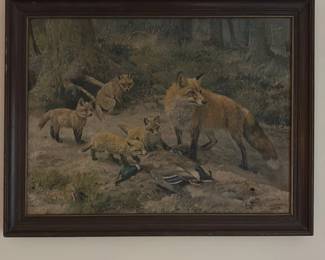"A Vixen and Her Cubs" reproduction print 