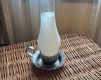 Antique Oil Lamp with Frosted Glass Shade 