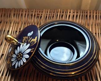 Cobalt Blue Porcelain Decorative Box with Floral Motif 
