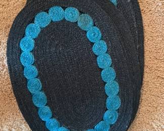 Oval Jute Coasters with Blue Rosette Trim 
