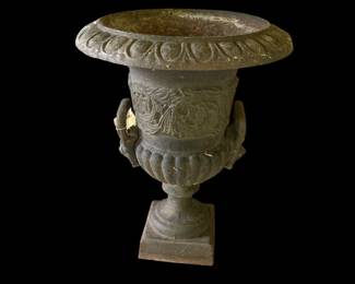 One of 2 pairs of antique cast iron garden urns