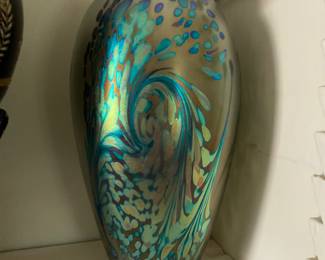 Iridescent art glass vase