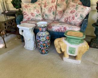 Mid Century Ceramic plant stands; camel, elephant and Rhino (not pictured). Large Chinese vase