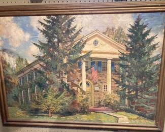 Oil on Canvas of Mount Vernon library by Robert Emmitt Owen