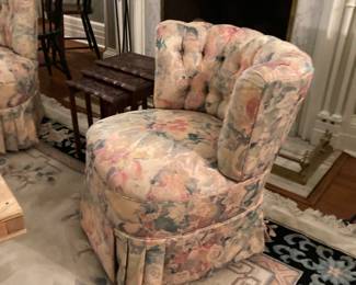 Pair of floral upholstered slipper chairs. Excellent condition