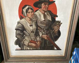 Oil on Canvas Illustration “Pilgrims “ by Pyle.
