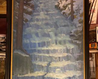 Large Oil on Canvas approx 72 x 40, “Waterfall in Winter” signed Dixon