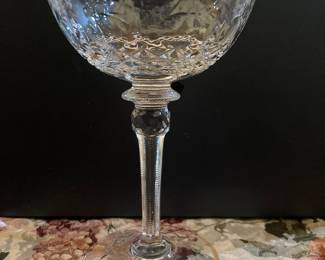 Set of 8 magnificent, large (8 inches tall x 5 inches wide), etched Rogaska champagne coupes.