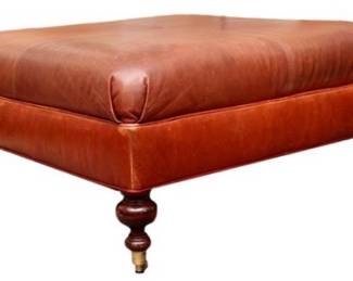 Fabulous large, tufted, square cocktail table ottoman in warm luggage leather
