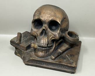 Lot 8 | Chalkware Skull Cigar Pipe Ashtray