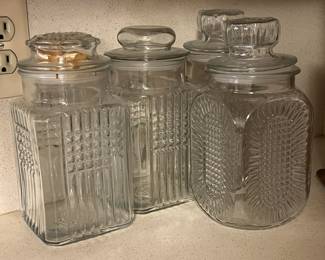 Lot 327 | (4) Glass Nut Candy Jars Kitchen Storage

