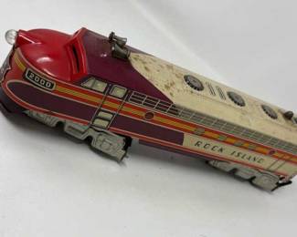 Lot 104 | Unique Art Rock Island Vintage Toy Train Engine
