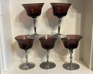Lot 280 | Metal Footed Amethyst Glass Cordial Glasses
