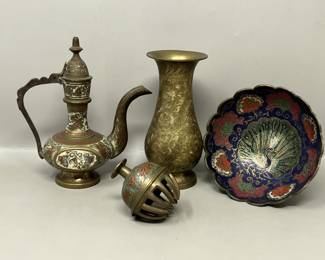 Lot 25 | Midcentury Indian Brassware Brass Vase Peacock
