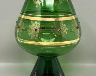 Lot 505 | Vintage Green Bohemian Glass Snifter Vase
