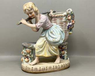 Lot 507 | Handpainted Shafford Porcelain Girl w Basket Figur
