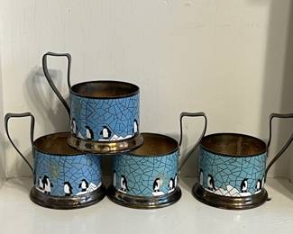 Lot 281 | USSR Enamel Penguin Drinking Glass Holders
