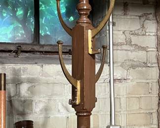 Lot 537 | Vintage Wood & Brass Coat Tree Rack
